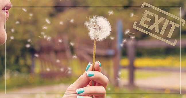 Frau haelt Pusteblume in der Hand