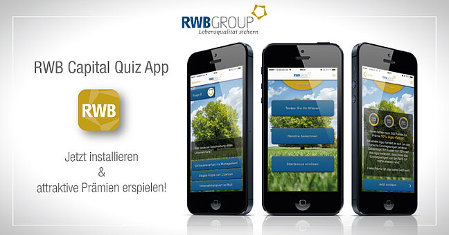 drei Handys mit Quiz App im Halbkreis